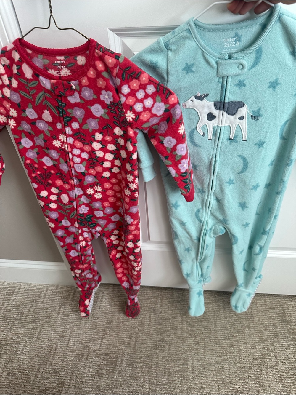 Carter's 2T Red Floral & Teal Cow Sleep and Play Footies (2-Pack)